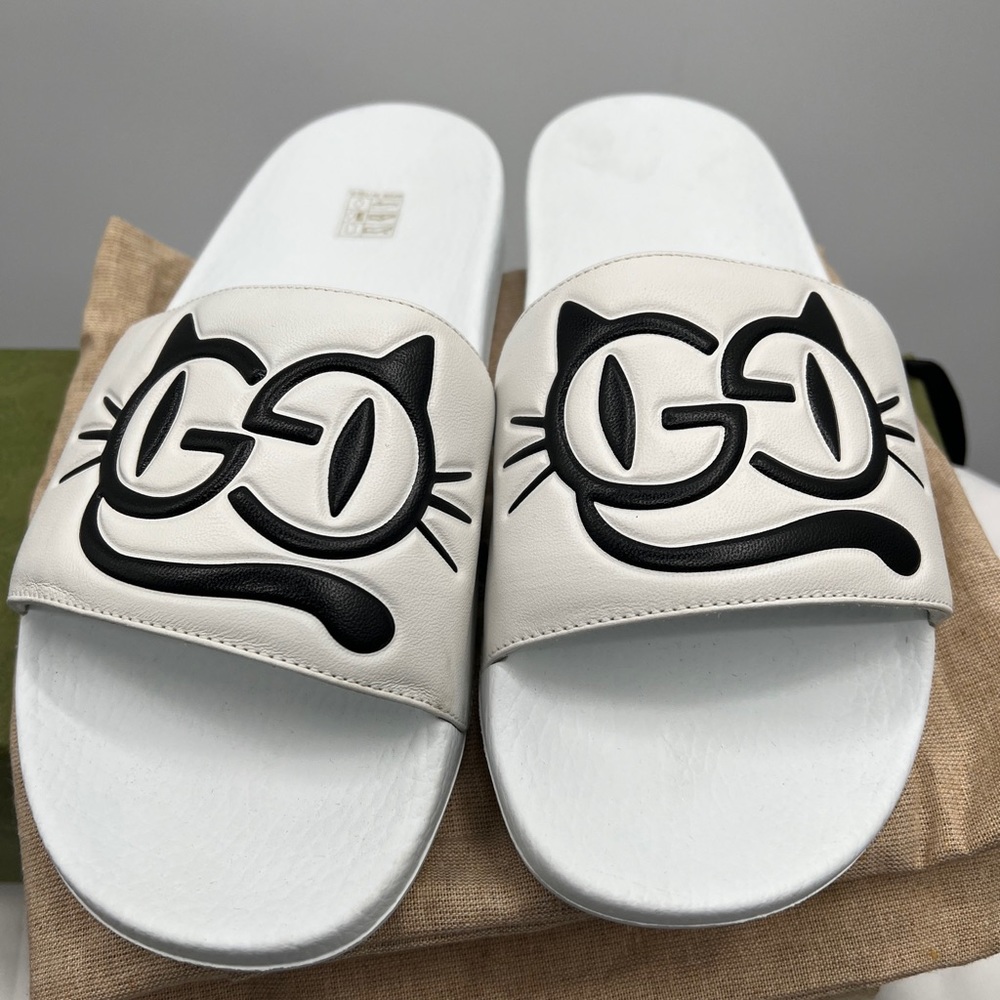 New Women's Gucci Pursuit Logo Slide Sandal In Great White Size 40